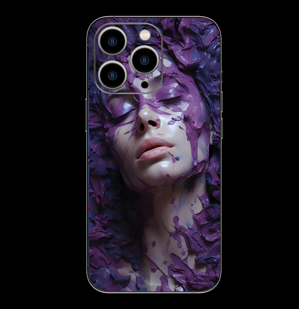 Iphone 15 pro max woman with purple makeup skin